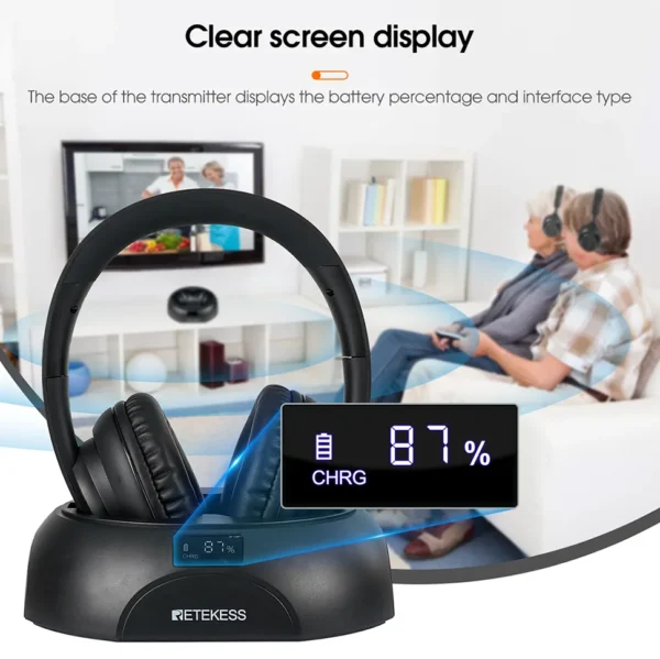 S324317101173486daf0adf3c95b470d0t.webp RETEKESS TA006 Wireless TV Headphones Rechargeable Headset with Transmitter 3.5mm AUX RCA Optical Coaxial