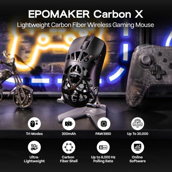 EPOMAKER Carbon X Wireless Gaming Mouse PAW3950 Sensor 30000 DPI Wired 2.4G Bluetooth