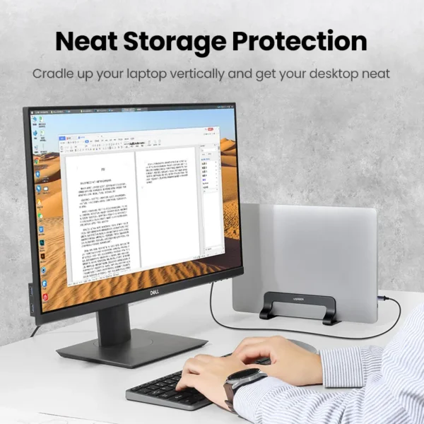 S6c760ee3497a49148ffca1d260dbd600c.webp UGREEN Vertical Laptop Stand Aluminum Holder for MacBook Air Pro Tablet Phone Desktop