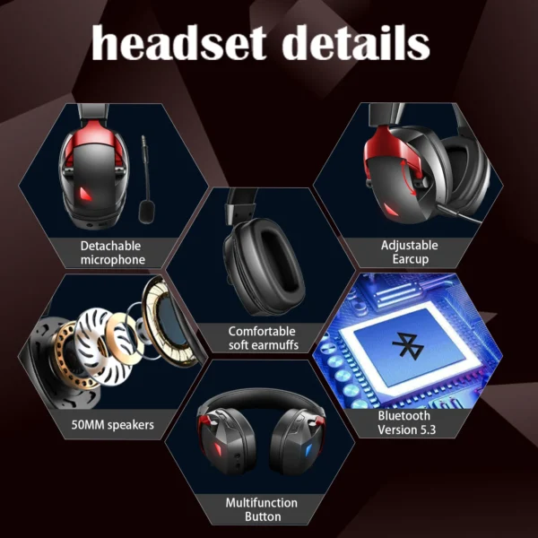 S77039e79caa1461493a905c139fb72549.webp Wireless Gaming Headset 2.4G Bluetooth USB 3.5mm 3-Mode with Detachable Noise Cancelling Mic