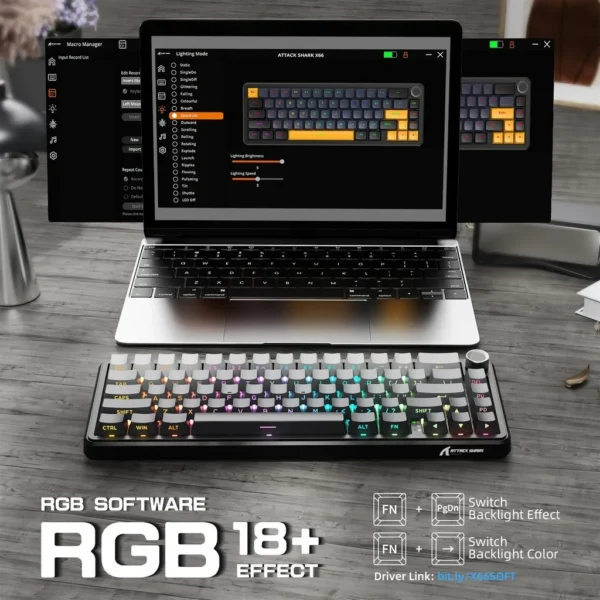 Attack Shark X66 Wireless Mechanical Gaming Keyboard Gasket Mount RGB Backlit PBT Keycaps Volume Knob