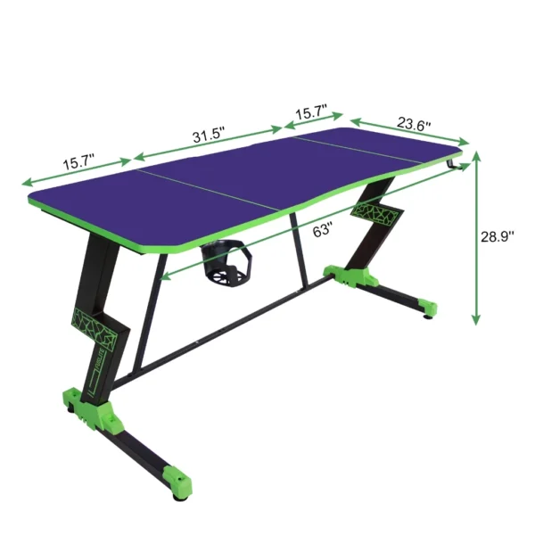 FUSLITE 160cm Gaming Desk Z-Shaped Computer Table with Cup Holder Headphone Hook & Cable Management
