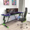 FUSLITE 160cm Gaming Desk Z-Shaped Computer Table with Cup Holder Headphone Hook & Cable Management