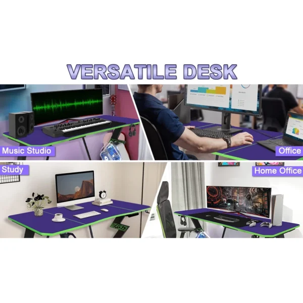 FUSLITE 160cm Gaming Desk Z-Shaped Computer Table with Cup Holder Headphone Hook & Cable Management